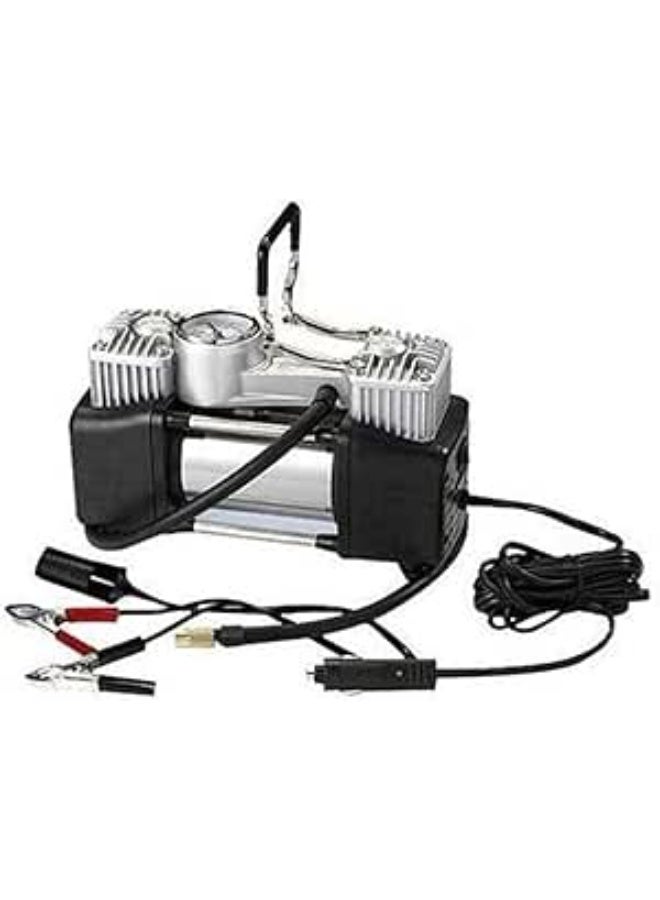 منفاخ كاوتش سيارة 2 بستم معدن شديد التحمل 12 فولت - كمبروسر هواء محمول مع خرطوم هواء للسيارات والاستخدامات المنزلية